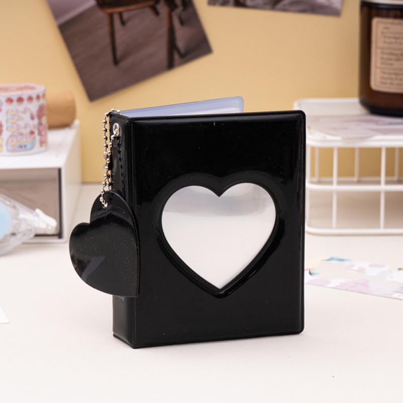 Cabilock 2-Pack Mini Photocard Binders with Heart Windows, Black and White