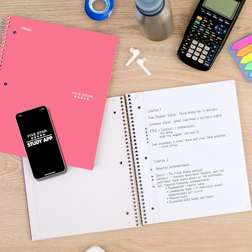 Five Star Spiral Notebook + Study App, 5 Subject, College Ruled Paper, 8-1/2" x 11", 200 Sheets, Fights Ink Bleed, Water Resistant Cover, Prom Pink (820004R) 1 Count (Pack of 6) - color: Prom Pink, size: 1 Count (Pack of 6)