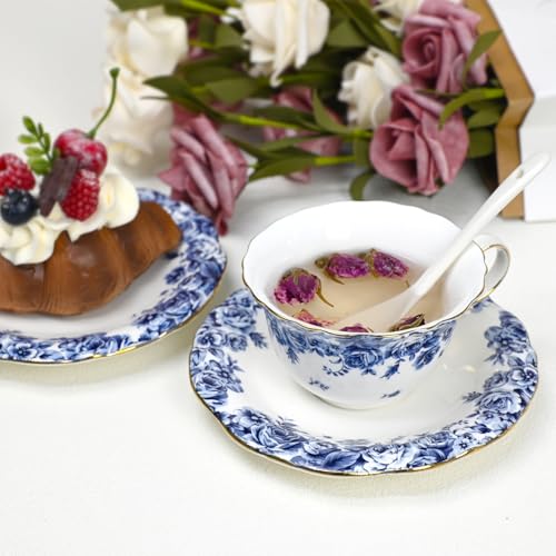Bone China Tea Set for Adults, 13-Piece Blue and White Porcelain Tea Set for 4, Vintage Floral Tea Set With Teapot and Teaspoons, Tea Party Sets for Women Gift (Blue C) - color: Blue C