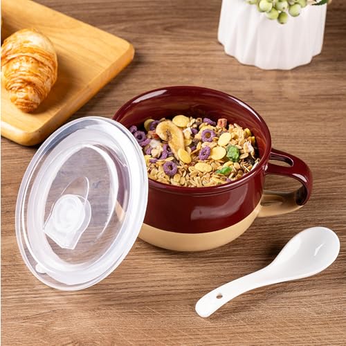 GBhome Ceramic Soup Mugs with Handles and Lids,24 OZ Soup Cups Set of 2 - color: Blue&Red