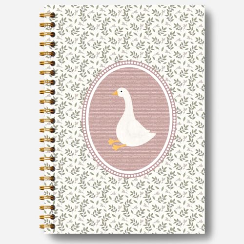 Silly Goose Notebook, Cottagecore Botanical Goose Journal, Pink Vintage Farm Animal Journal, Animal Lover Gifts Hardcover Spiral Notebooks 5.5x8.3 Inch - color: Section 3