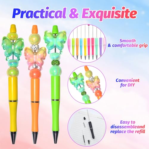 150 Pieces DIY Beadable Pen Kit – 50 Plastic Ballpoint Pens with Refills & Bags – School Supplies, Office Accessories & Decorative Items for Students & Teachers （Sweet） - color: Candy color, size: 50
