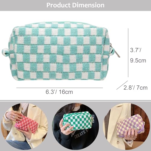 Checkered Makeup Bag for Purse, Small Travel Cosmetic Pouch,Arctic Blue - color: Arctic Blue