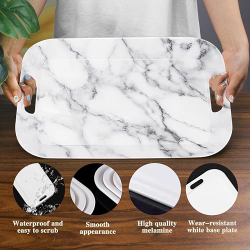 Serving Trays with Handles, 14.5 x 9.8 inch Rectangular Plastic Tray for Restaurant, Kitchen, Gray White Marble - color: Gray White Marble