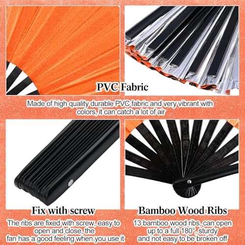 Maitys 2 Packs Large Folding Hand Fans, 13'', Glitter Orange - color: Glitter Orange