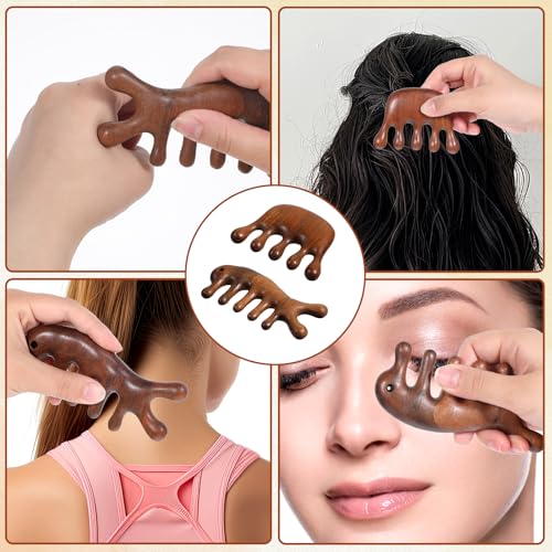 2 Pack Wooden Wide Tooth Hair Comb Head Massage Tool