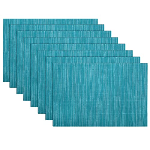 SHACOS Indoor Outdoor Placemats Set of 8 Woven Vinyl Place Mats for Dining Table Wipeable Heat Resistant Washable Kitchen Patio Table Mats (8, Teal Blue) - color: Teal Blue, size: Set of 8