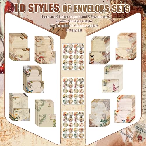 TaoBary 160 Pcs Nature Vintage Stationery Paper and Envelopes Set - size: 5.5 x 8.25 Inch, style: Nature Vintage Style