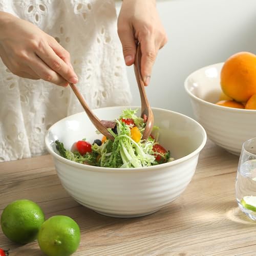 HASENSE Ceramic Serving Bowls, 8.3 Inch Large Soup Bowls for Kitchen, 60 Ounces Salad Bowls for Fruit, Ramen, Pasta, Pho, Microwave Dishwasher Safe, Set of 2, Clay-Infused White - color: Clay-Infused White, size: 65 Ounce
