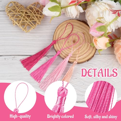 100 Pcs Bookmark Tassels Bulk Pink Series Soft Craft Silky Handmade Mini Tassels for Jewelry Making with Loops for DIY Craft Accessory Dress Decoration - color: Pink Series