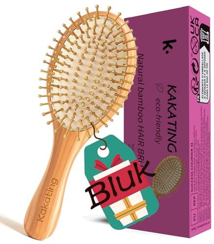 2 Pack Bamboo Hair Brush for Hair Growth | Natural Wooden Hair Brushes Detangling Massaging Scalp (Ellipse, Count, 2)