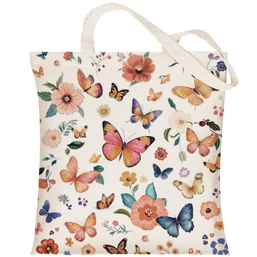 Louise Maelys Butterfly Floral Canvas Tote Bag For Women with Zipper Pocket - style: Butterfly Flower