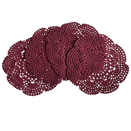 Phantomon 8 Inch Doilies Crochet Round Lace Doily Handmade Placemats 100% Cotton Crocheted Coasters, Pack of 4 (Burgundy) - color: Burgundy