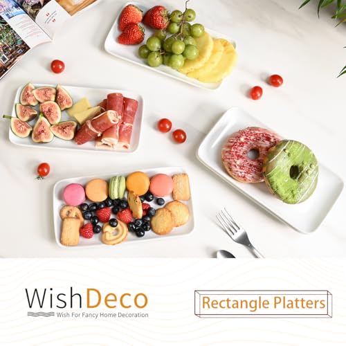 WishDeco Small Rectangle Plates Set of 6, White Serving Platters 9Inch - size: 9 inch