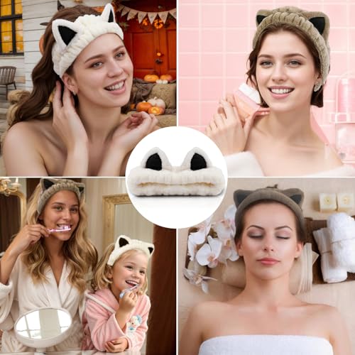 2Pcs Spa Headband for Washing Face Skincare Makeup Headbands for Women - color: Beige + Khaki