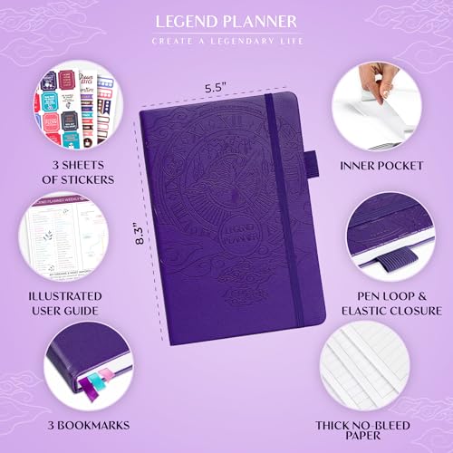 Legend Planner Undated, Weekly & Daily Goal Journal, A5 Purple - color: Purple (Undated), size: A5 (5.5'' x 8.3'')