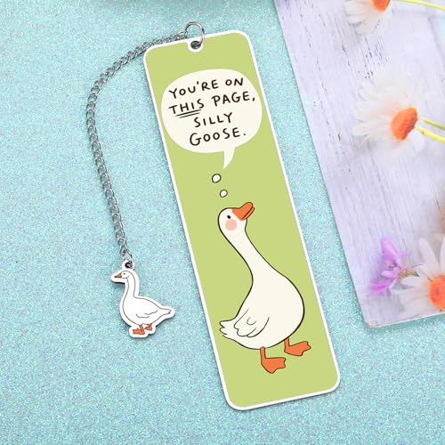 Green Stuff Cute Bookmarks for Women Girls Kids Silly Goose Metal Bookmark Funny Book Lovers Gifts for Readers Book Lovers Women Book Marks for Reading Womens Kid Girls Page Holders for Reading 2-Side - color: Green