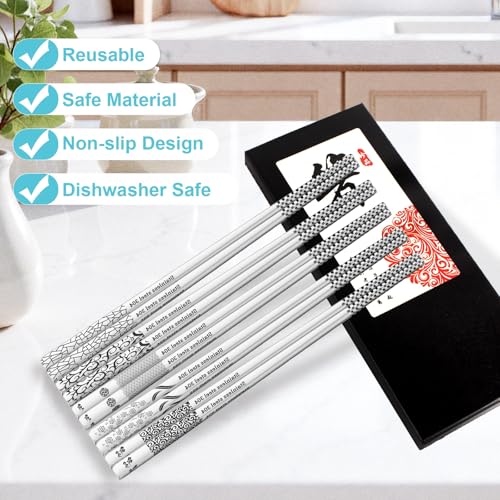 Reusable Metal Chopsticks, 304 Stainless Steel, 5 Pairs, 9.25 Inches