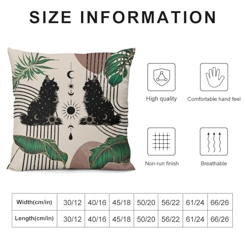 Boho Mid Century Cat Pillow Covers Retro Moon Star Leaves Black Cat Geometric 70s Vintage Home Decor Sofa Bedroom Cushion Outdoor Indoor Decorations 16 "x16 - color: Cat-1, size: 16" x 16" (Pack of 2)