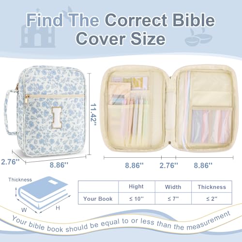 Personalized Initial Bible Cover Case for Women Girls Kid - Large Quilted Bible Case with Handle,Chenille Letter Bag Study Supplies,Christmas Gifts for Christians Birthday Graduation(Blue Flower-I) - color: Blue Flower, size: letter-I