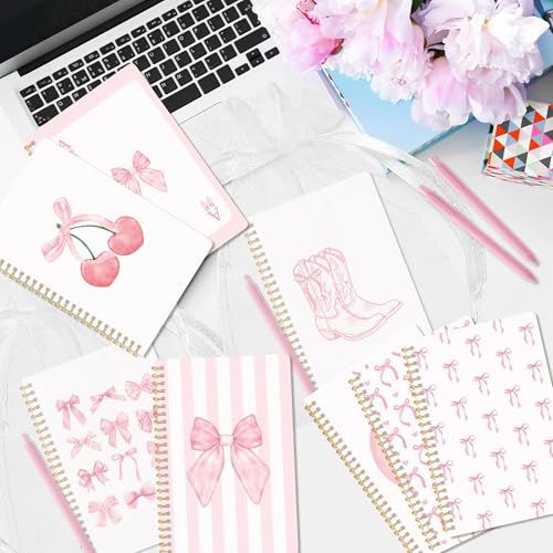 CNhoqc Pink Bow Journal Notebooks, 8 Sets A5 Ballpoint Pens Organza Bags - color: 8-Set Pink Bow