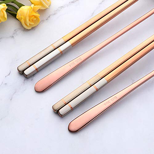 Buyer Star 4 Set Rose Gold Square Chopsticks and Spoons Set Metal Stainless Steel Spoons Chopsticks Set - color: rose gold-square chopstick and spoon