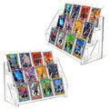 2 Pack 3-Tier Greeting Card Display Stand – Clear Vertical Riser Shelf Rack Holder for Trading Baseball Basketball Sports Graded Game Cards