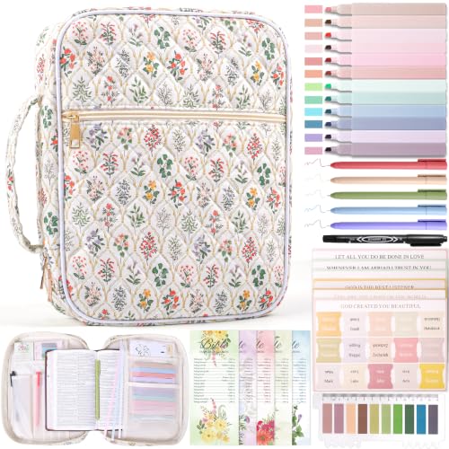 XKDOUS Bible Cover Case for Women Bible Bag Journaling Kit w/Study Supplies - color: Floral Plaid, size: Large