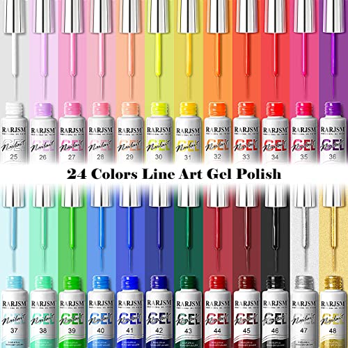 RARJSM Nail Art Gel Liner 24 Color Line Art Painted Gel Nail Polish Set Pink Blue Green Silver Gold Glitter for Nails Painting Drawing Soak Off U V L E D Curing Requires Bulid in Thin Nailart Brush - color: Purple
