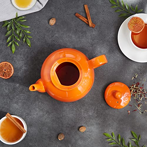 RSVP Large Stoneware Chai Teapot -Microwave & Dishwasher Safe - 42 oz - Orange - color: Orange, size: 42 oz
