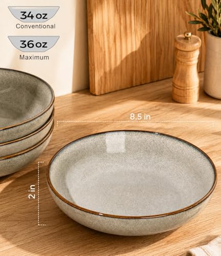 AmorArc 8.5’’ Ceramic Pasta Bowls Set of 4, 36oz Large Stoneware Bowls Set - color: Green Wheat, size: Set of 4
