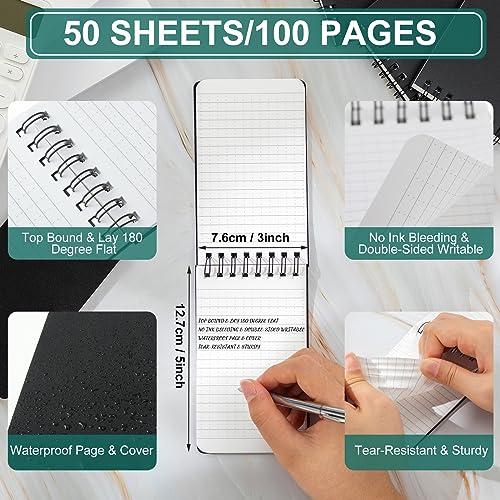 Qilery 2 Pcs Waterproof Notebook Graph Paper 3" x 5" All Weather Pocket Notepads Police Notepad Spiral Notebook Steno Pads Memo Grid Lines Pads Journal for Office (Black)