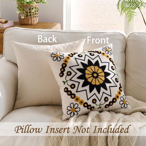 Embroidered Floral Throw Pillow Cover 18x18 Set of 1 Black Orange - color: Black Orange, size: 18" x 18" (Pack of 1)
