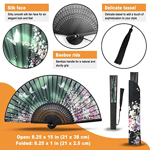 Hand Fan for Women Foldable - Folding Chinese Japanese Vintage Bamboo Silk Fan - Ideal for Hot Flashes, Church, EDM, Festivals, Dancing and Gifts (Sakura-Green) - color: Sakura-green