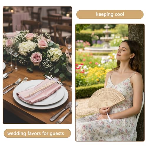 50 Set Wedding Fans for Guests and Bride, Handheld Foldable Wood Fan Party Favor with Organza Bags and Tassels for Wedding Party Favors and Bridal Shower Gifts - color: White&wood2