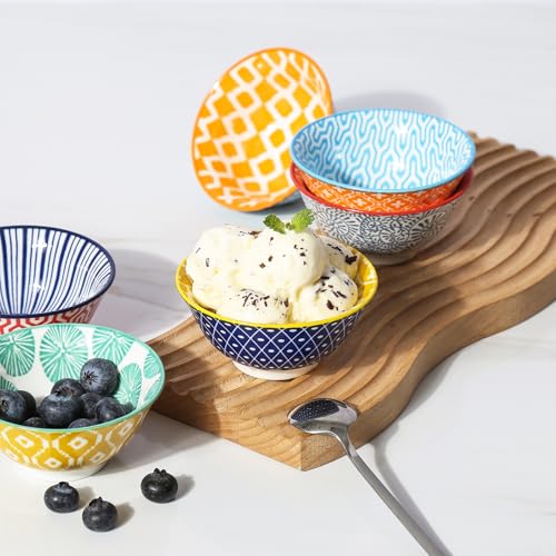 Selamica Porcelain Ice Cream Bowls Set of 6, Small Bowls, Assorted Colors - color: Assorted Colors, size: 5 inches