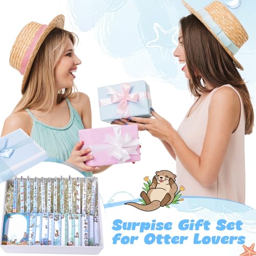 Dispowreath 24 Pcs Otter Sticky Notes with Pens Themed Gifts Self Adhesive Notepad Cute Memo Notes Pads Black Ink Ballpoint Pen for Otter Lover Gifts Office School Students Teacher Supplies - style: Otter