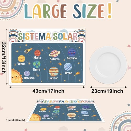 Spanish Educational Placemats Set of 6 Kid Plastic Table Mat 17×13×0.04in - style: Spanish Educational Preschool