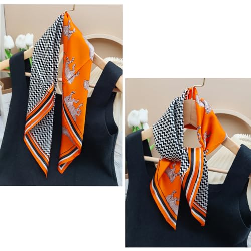 100% Mulberry Silk Neck Scarf for Women Square Neckerchief – 21 inch - color: Orange