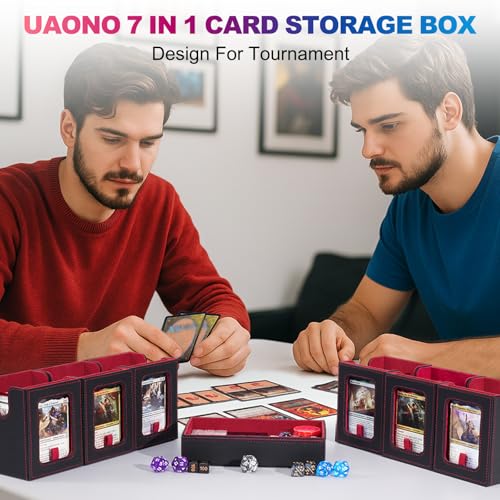 UAONO MTG Commander Deck Box, 6-Deck Modular TCG Deck Case with Dice Tray - color: Black Red