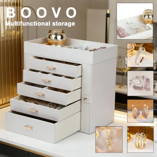 BOOVO Large Jewelry Boxes For Women (Pearl White, 6 Layer) - color: Pearl White, size: 6 Layer