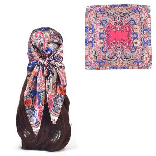 35 Inches Silk Head Scarf-Satin Hair Scarves Silk Bandana Scarf Headscarf for Women's Fashion Scarves - color: Cashews With Buddha-pink