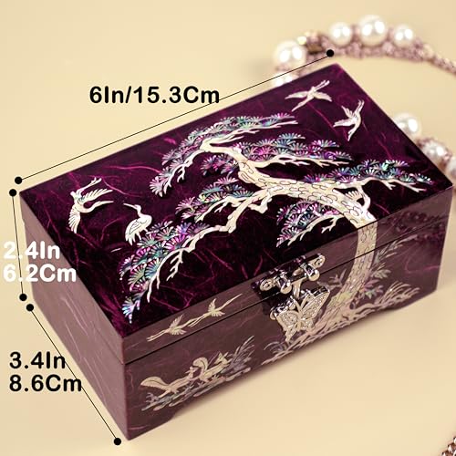 Mother of Pearl Lacquer Wood Jewelry Box, Pine Tree, Purple - style: Pine Tree Purple