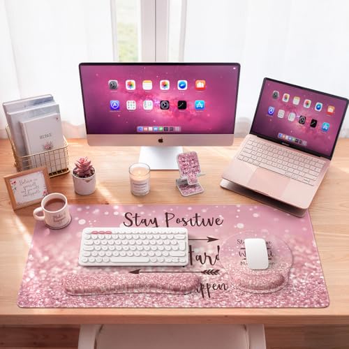 iCasso Pink Ergonomic Mouse Pad with Wrist Rests Set for Desk Accessories - color: 1-Pink Stay Positive