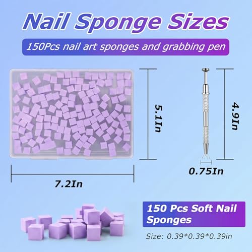 Soft Nail Sponges（150PCS）, Reusable Nail sponges,Nail DIY sponges, Nail Art sponges, 1PCS Grabbing Pen and Nail Brush Professional Accessories Manicure Salon Supplies (Purple) - color: Purple