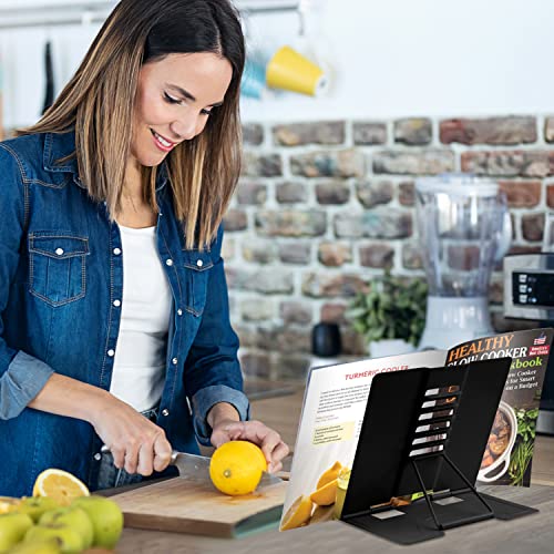 Honagu Book Stand Metal Desk Book Holder, Book Holders for Reading Hands Free, Adjustable Cookbook Documents Holder, Portable Bookstand for Music Books, Textbook, Recipe, Tablet, Ipad (Black) - color: Black