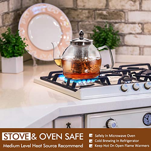 HIWARE 1000ml Glass Teapot with Removable Infuser, Stovetop Safe Tea Kettle, Blooming and Loose Leaf Tea Maker Set - size: 33 oz