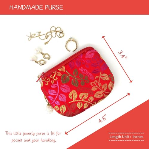 Handmade Women Coin Purse Brocade Zipper Wallet Rosary Pouch Silk Jewelry Bag - RedPro - color: RedPro
