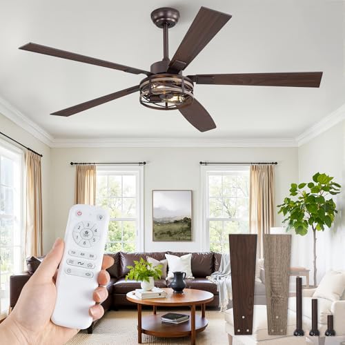 Fanbulous Ceiling Fan with Light & Remote, 60" Farmhouse Caged, DC Motor - color: Oil Bronze, size: 60 Inch