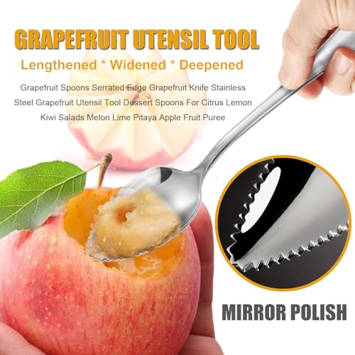 Grapefruit Spoon Serrated Edge Grapefruit Knife Stainless Steel Grapefruit Utensil Tool Dessert Spoons for Citrus Lemon Kiwi Salads Melon Lime Pitaya Apple Fruit Puree (3 PCS)
